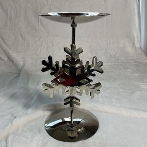 Christmas Snowflake 9.5" Silver‎ Stainless Large Pillar Candle Holder